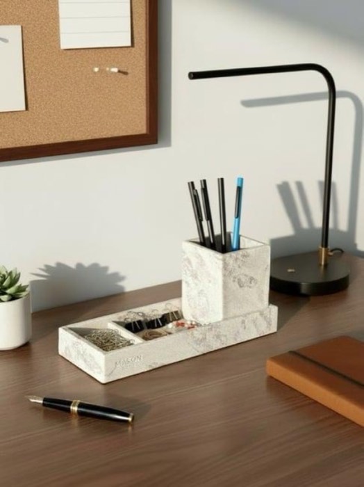Stone desk organiser with pen holder and tray